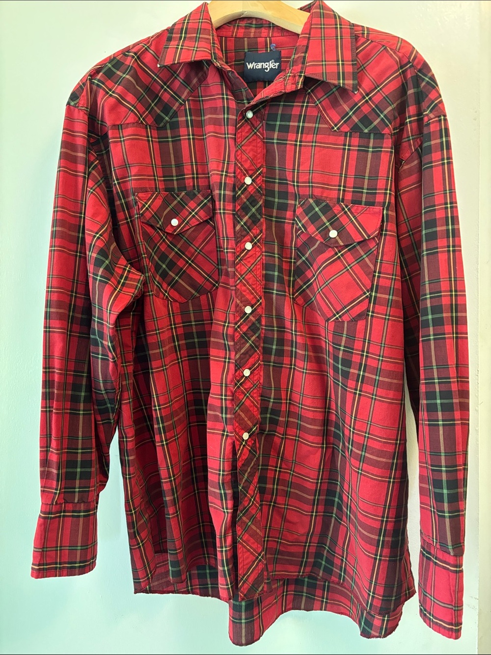 Vintage‎ Wrangler Red & Black Plaid Pearl Snaps Button-Down Western Shirt - 2XL